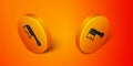 Isometric Beekeeping brush icon isolated on orange background. Tool of the beekeeper. Orange circle button. Vector