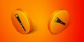 Isometric Beekeeping uncapping knife icon isolated on orange background. Tool of the beekeeper. Orange circle button