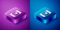 Isometric Beer can icon isolated on blue and purple background. Square button. Vector