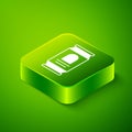 Isometric Beer can icon isolated on green background. Green square button. Vector