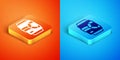 Isometric Beer can icon isolated on orange and blue background. Vector