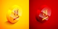 Isometric Beer tap with glass icon isolated on orange and red background. Circle button. Vector Royalty Free Stock Photo