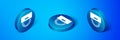Isometric Bellboy hat icon isolated on blue background. Hotel resort service symbol. Blue circle button. Vector Royalty Free Stock Photo