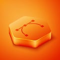 Isometric Bezier curve icon isolated on orange background. Pen tool icon. Orange hexagon button. Vector
