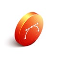 Isometric Bezier curve icon isolated on white background. Pen tool icon. Orange circle button. Vector Illustration