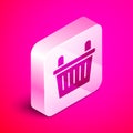 Isometric Bicycle basket icon isolated on pink background. Silver square button. Vector Royalty Free Stock Photo