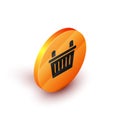 Isometric Bicycle basket icon isolated on white background. Orange circle button. Vector Royalty Free Stock Photo