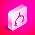 Isometric Bicycle brake calipers dual pivot icon isolated on pink background. Bicycle brake wire. Silver square button