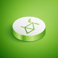 Isometric Bicycle frame icon isolated on green background. White circle button. Vector Royalty Free Stock Photo