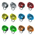 Isometric bicycle helmets icons set. Bike helmet front and back view isolated on a white background Royalty Free Stock Photo