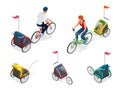 Isometric Bicycle with Kids Bike Trailer.