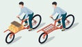 Isometric bicycle messenger making a delivery on a cargo bike Royalty Free Stock Photo