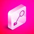 Isometric Bicycle rear view mirror icon isolated on pink background. Silver square button. Vector