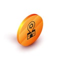 Isometric Bicycle repair service icon isolated on white background. Orange circle button. Vector Royalty Free Stock Photo