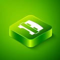 Isometric Big bed for two or one person icon isolated on green background. Green square button. Vector Royalty Free Stock Photo