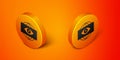 Isometric Big brother electronic eye icon isolated on orange background. Global surveillance technology, computer Royalty Free Stock Photo