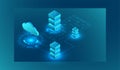 Isometric big data flow processing concept, cloud database. Abstract technology background