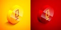 Isometric Big full length mirror for bedroom, shops, backstage icon isolated on orange and red background. Circle button Royalty Free Stock Photo