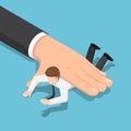 Isometric big hand pushing businessman down on the floor Royalty Free Stock Photo