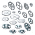 Isometric big set of a Gear wheels. Vector futuristic technology. Illustration hi-tech, engineering, digital telecoms Royalty Free Stock Photo