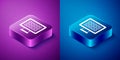 Isometric Binary code icon isolated on blue and purple background. Square button. Vector