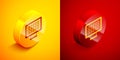 Isometric Binary code icon isolated on orange and red background. Circle button. Vector