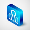 Isometric Binder clip icon isolated on grey background. Paper clip. Blue square button. Vector Royalty Free Stock Photo
