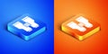 Isometric Binoculars icon isolated on blue and orange background. Find software sign. Spy equipment symbol. Square