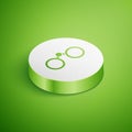 Isometric Binoculars icon isolated on green background. Find software sign. Spy equipment symbol. White circle button