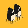 Isometric Binoculars icon isolated on yellow background. Find software sign. Spy equipment symbol. Vector