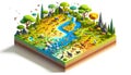 Isometric Biodiverse Wildlife Ecosystem in 3D Rendering. Created with generative AI Royalty Free Stock Photo