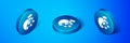 Isometric Biological structure icon isolated on blue background. Genetically modified organism and food. Blue circle