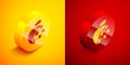 Isometric Biological structure icon isolated on orange and red background. Genetically modified organism and food