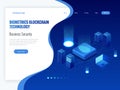 Isometric Biometrics Blockchain Technology and Finger Print Scanning Identification System. Biometric Authorization and