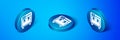Isometric Biosafety box icon isolated on blue background. Blue circle button. Vector Royalty Free Stock Photo