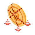 Isometric Bitcoin with Construction Cone and Crime Scene Tape