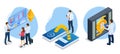 Isometric Bitcoin Crypto Currency Mining Farm. Server Room, Bitcoin Mining, Supercomputing. Cryptocurrency, Blockchain