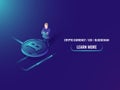 Isometric bitcoin investment and mining, cryptocurrency buy web page vector