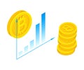 Isometric Bitcoin Profit Chart Displaying Value Increase Vector Illustration