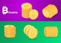 Isometric Bitcoin set on gradient background, Vector Illustration.