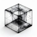 Isometric Black Ink Cube with Abstract Texture on White Background Royalty Free Stock Photo