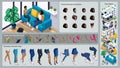 Isometric Black Man characters constructor for design. Use Separate Body Parts to Create An Animated Character. Set of