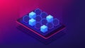 Isometric blockchain application landing page concept.