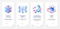 Isometric blockchain, 3d cryptocurrency UX, UI onboarding mobile app page screen set