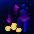 Isometric Blockchain Illustration. Coins, Cubes, Graphs on the Gradient Background Royalty Free Stock Photo