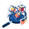 Isometric Blockchain and Magnifying Glass with Data Analytics