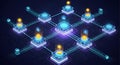 Isometric blockchain network with blocks coins and locks on a dark blue background design Royalty Free Stock Photo