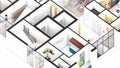 Isometric Blow up of an apartment interior showing vertical circulations and family spaces