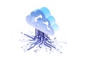 Isometric blue cloud computing concept with digital circuit board connections for technology Royalty Free Stock Photo