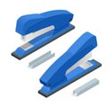 Isometric blue Stapler and stapleson a white background. Office stationery paper stapler vector illustration Royalty Free Stock Photo